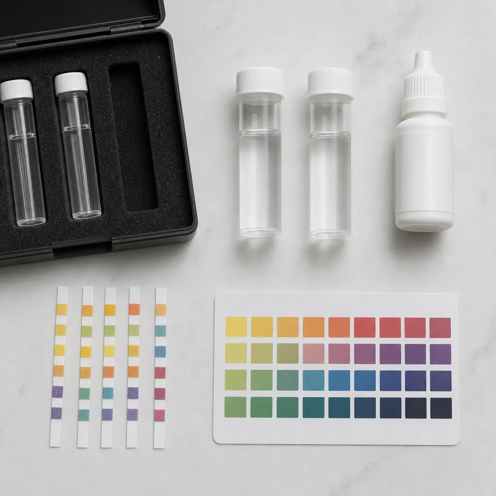 Home water hardness test strips with a color chart